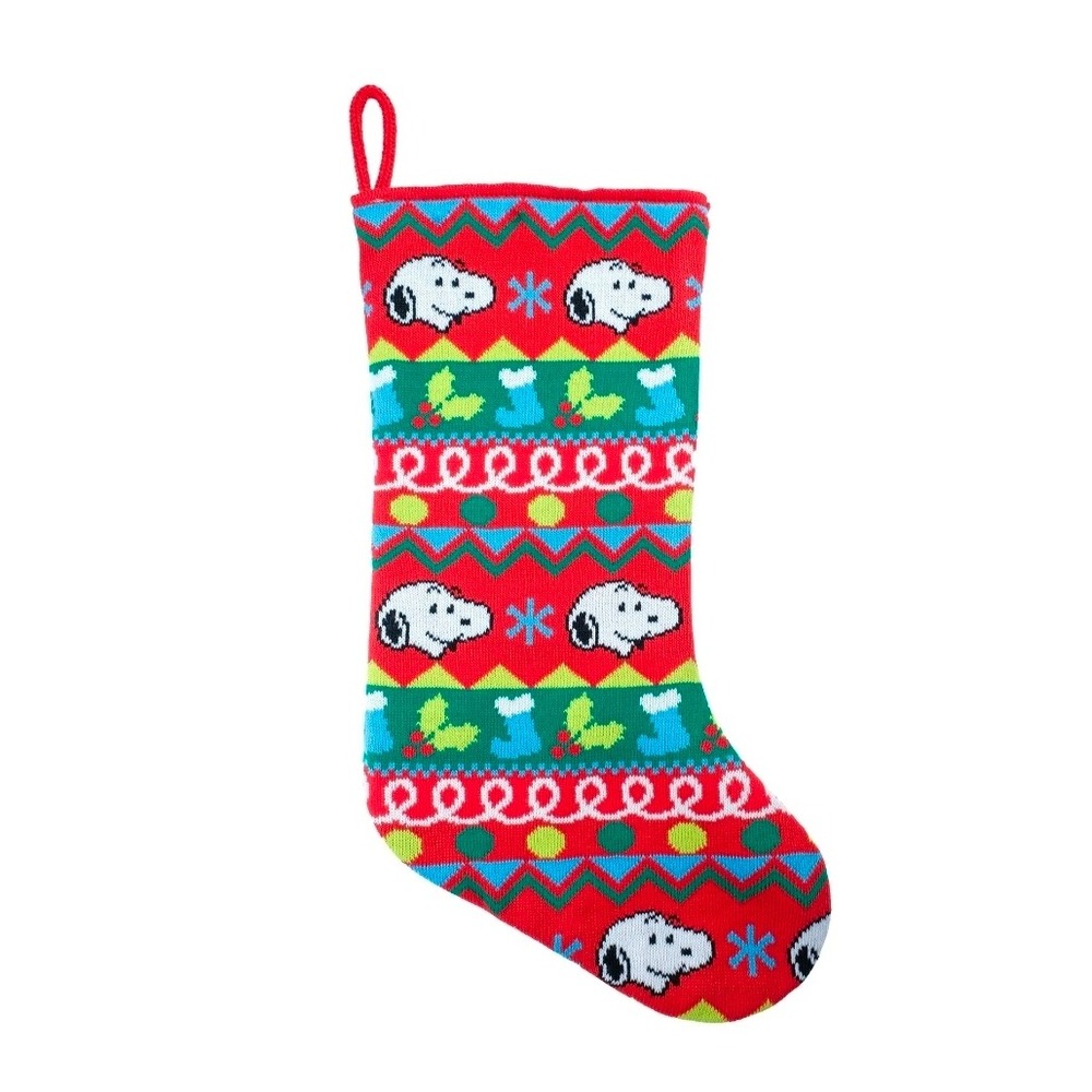 Peanuts Snoopy Christmas Stocking Red Green Holiday Knit Festive‎ Gift